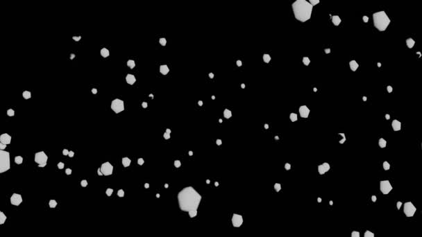 Animatie Van Sneeuwval Een Zwarte Achtergrond Met Lowpoly Sneeuwballen — Stockvideo