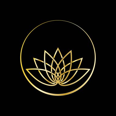 Siyah arkaplan üzerinde soyut nilüfer çiçeği logosu tasarımı, vektör illüstrasyonu