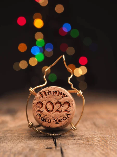 Pezsgős Üveg Dugója Felirattal Boldog Évet 2022 Újévet Koncepció Üdvözlőlap — Stock Fotó