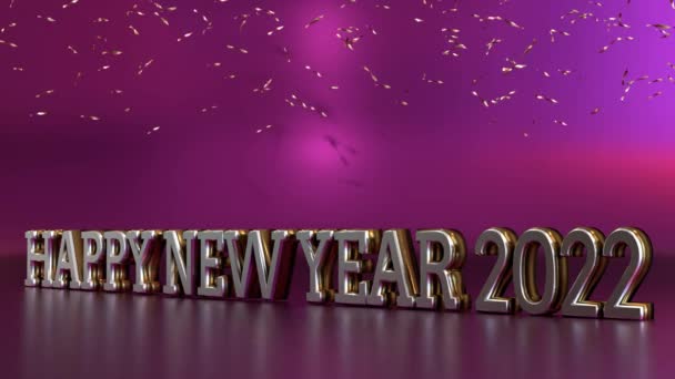 Shiny Steel Number 2022 Happy New Year Reflections Pink Background — Stock Video