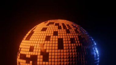 Pürüzsüz döngü, turuncu ve mavi ışıklı modern bir kürenin 3D animasyonu