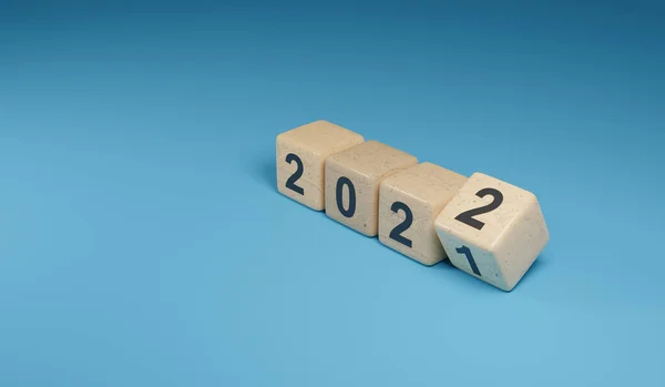 Flipping Wooden Cubes Year Number 2021 2022 New Year Concept — ストック写真
