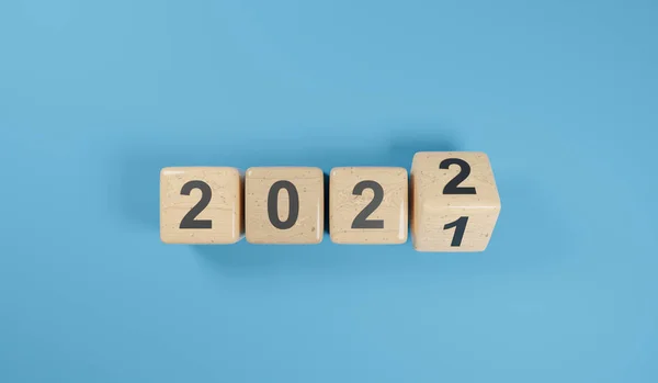 Flipping Wooden Cubes Year Number 2021 2022 New Year Concept — Foto Stock