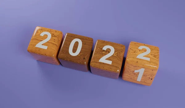 Voltear Cubos Madera Con Número Año 2021 2022 Concepto Año — Foto de Stock
