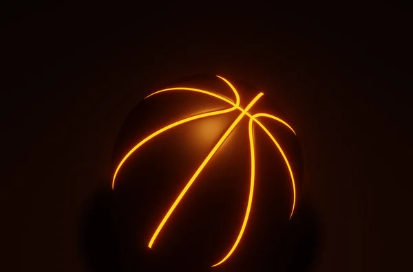 Black Basketball Orange Glow Stitching Dark Background Rendering — Stock Photo, Image