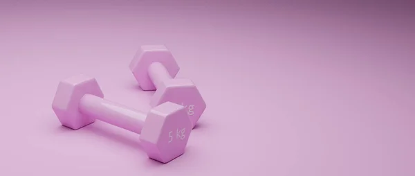 ピンクの背景にピンクのダンベルが2つ スポーツコンセプト 3Dレンダリング — ストック写真