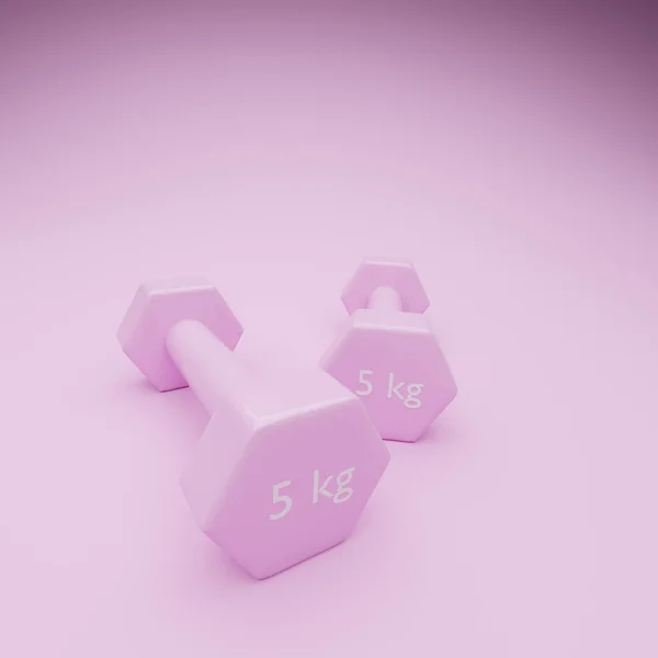 Two Pink Dumbbells Pink Background Sports Concept Rendering — Stock Photo, Image