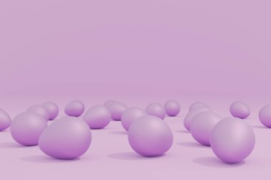 Pembe arka planda birçok pembe Paskalya yumurtası, modern Paskalya arkaplanı, 3D görüntüleme