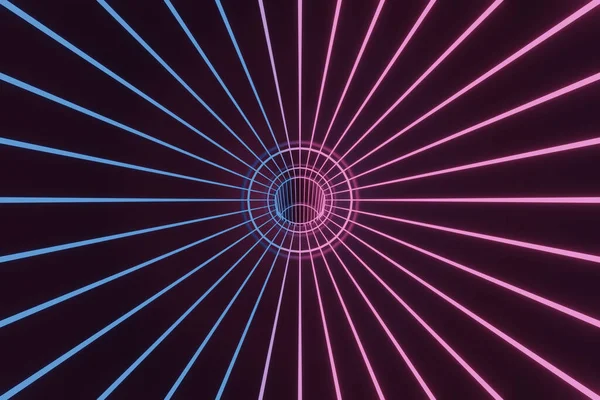 青とピンクの照明 3Dレンダリングと回廊 — ストック写真