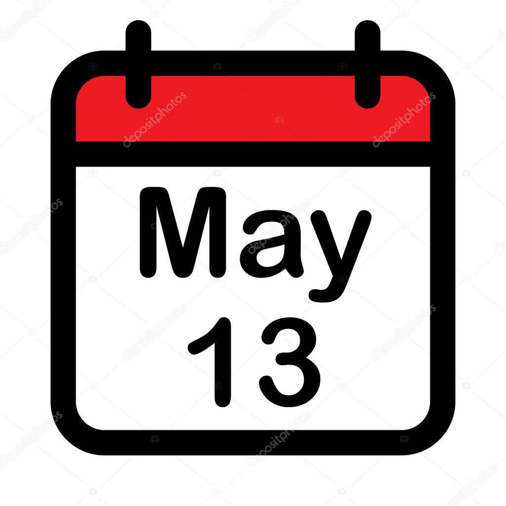 Calendar icon with thirteenth may, vector illustration