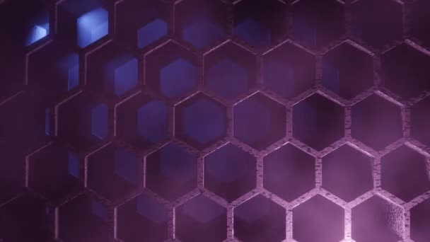 Hexagon Achtergrond Met Schijnwerpers Mist Rook Animatie — Stockvideo