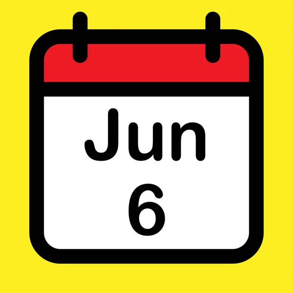 Icono Del Calendario Seis Junio Ilustración Vectorial — Vector de stock