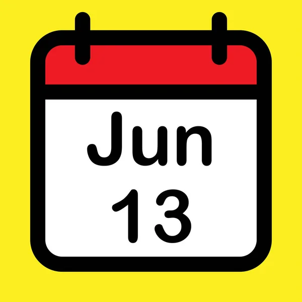 Icono Del Calendario Trece Junio Ilustración Vectorial — Vector de stock