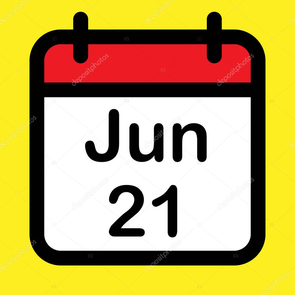 Calendar icon twenty first June, vector illustration