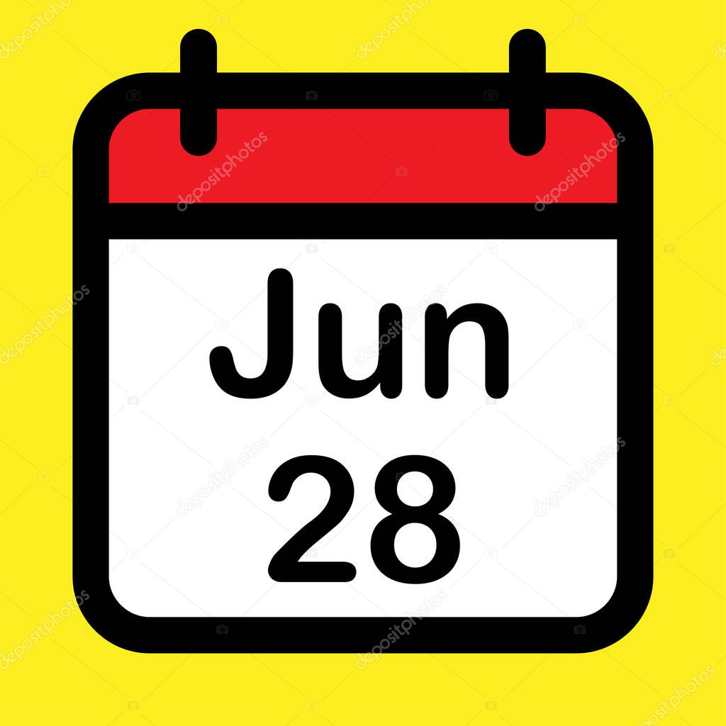 Calendar icon twenty eighth June, vector illustration