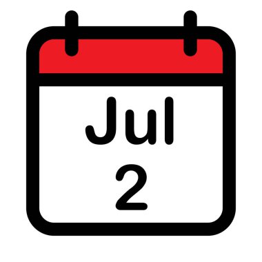 2 Temmuz tarihli takvim simgesi, vektör illüstrasyonu