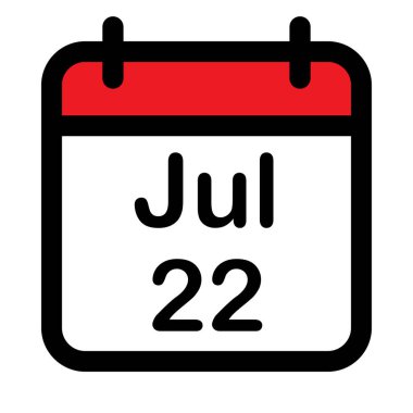 Yirmi iki Temmuz tarihli takvim simgesi, vektör illüstrasyonu