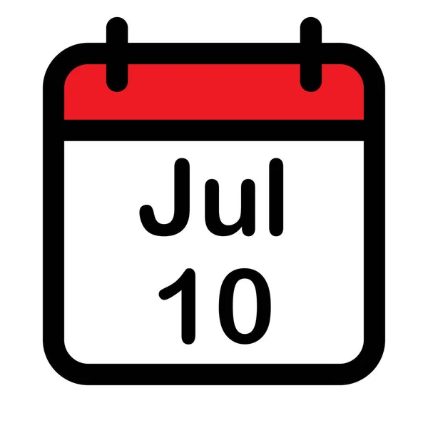 Kalender Ikon Med Tionde Juli Vektor Illustration — Stock vektor