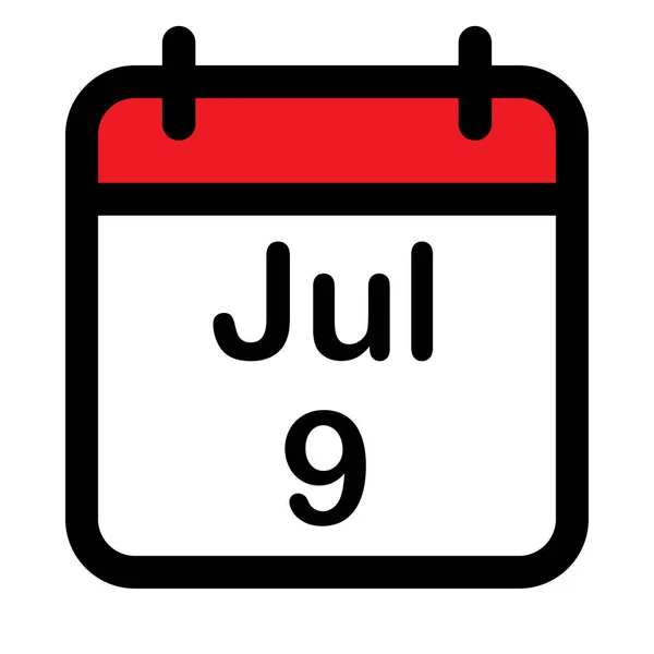 Kalender Icoon Met Negende Juli Vectorafbeelding — Stockvector