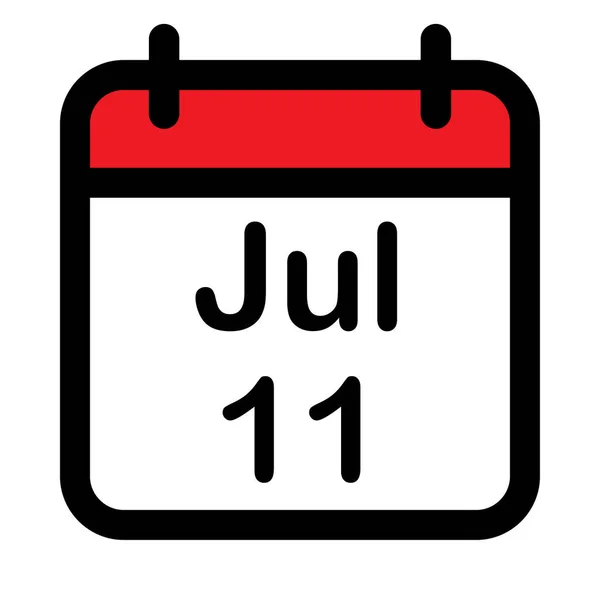 Kalender Ikon Med Elfte Juli Vektor Illustration — Stock vektor