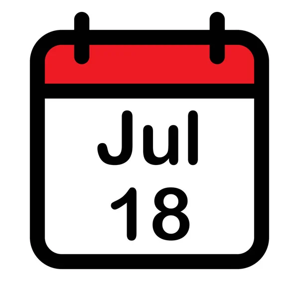 Kalender Icoon Met Achttiende Juli Vectorafbeelding — Stockvector