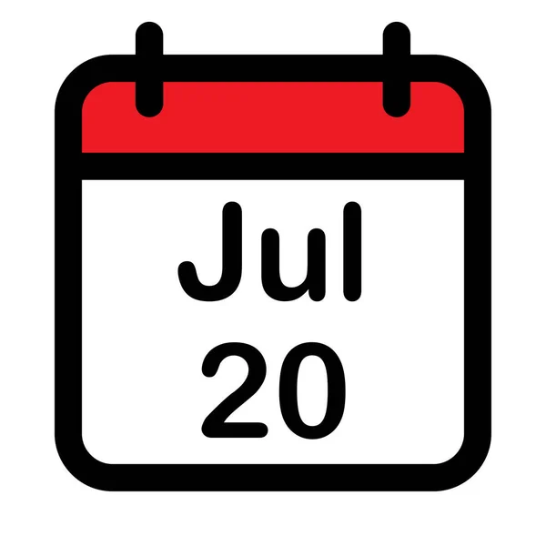 Kalender Ikon Med Tjugonde Juli Vektor Illustration — Stock vektor