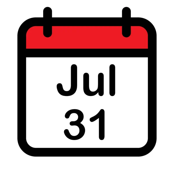 Kalender Ikon Med Trettio Första Juli Vektor Illustration — Stock vektor