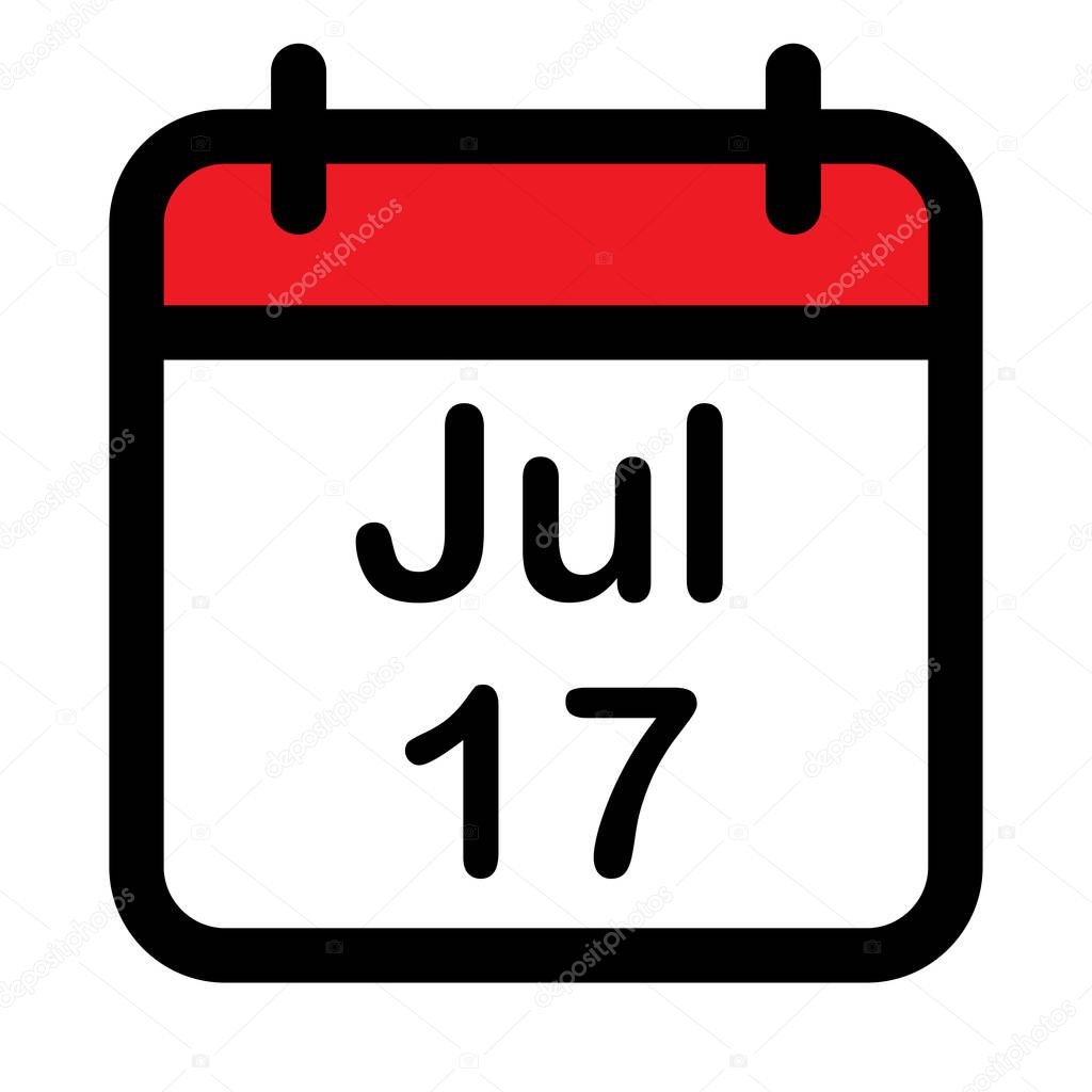Calendar icon with seventeenth July, vector illustration