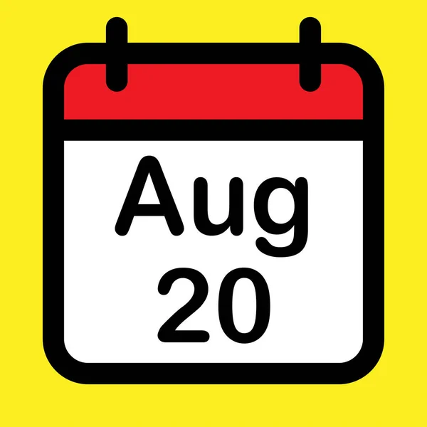 Icono Del Calendario Veinte Agosto Ilustración Vectorial — Vector de stock