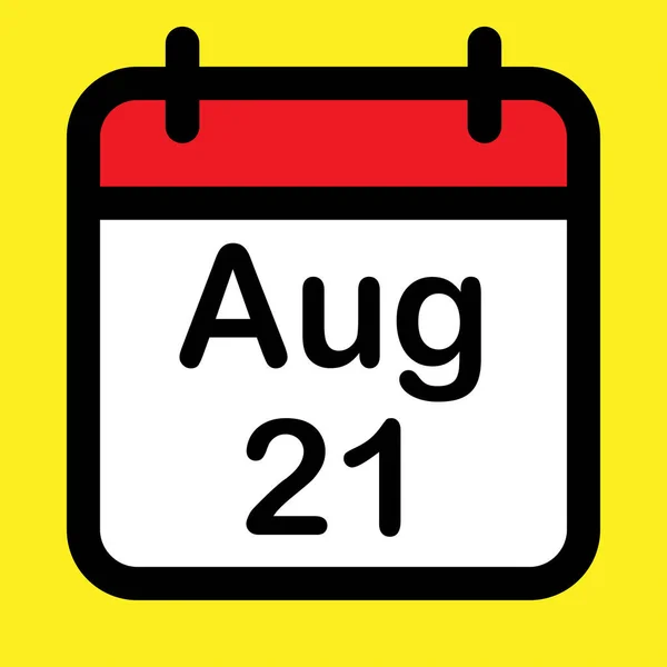Icono Del Calendario Veintiuno Agosto Ilustración Vectorial — Vector de stock