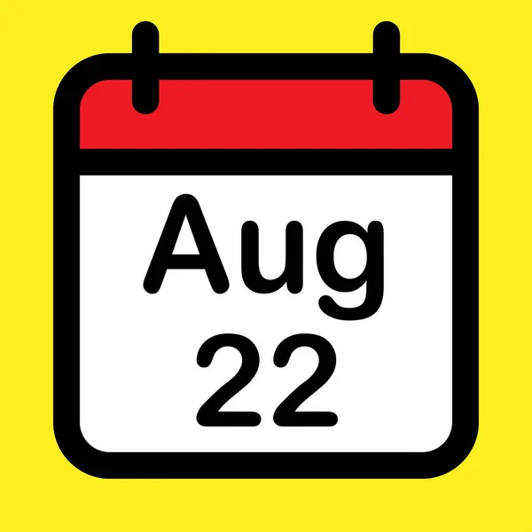 Icono Del Calendario Veintidós Agosto Vector Ilustración — Vector de stock
