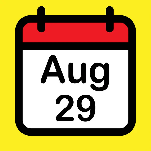 Icono Del Calendario Veintinueve Agosto Ilustración Vectorial — Vector de stock