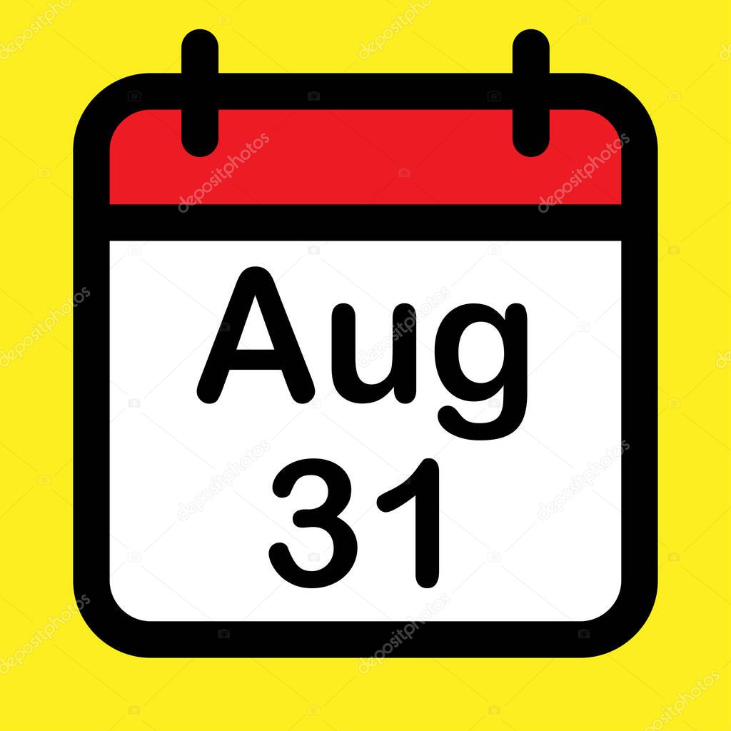 Calendar icon thirty first August, vector illustration