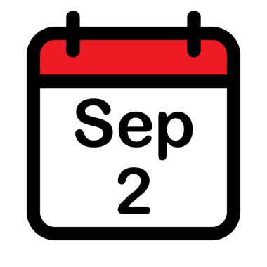 2 Eylül tarihli takvim simgesi, vektör illüstrasyonu
