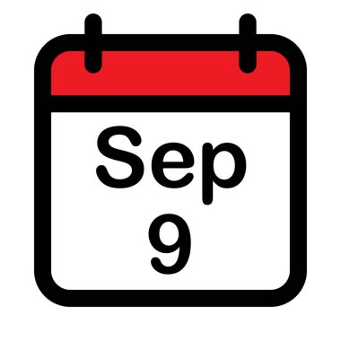 9 Eylül tarihli takvim simgesi, vektör illüstrasyonu