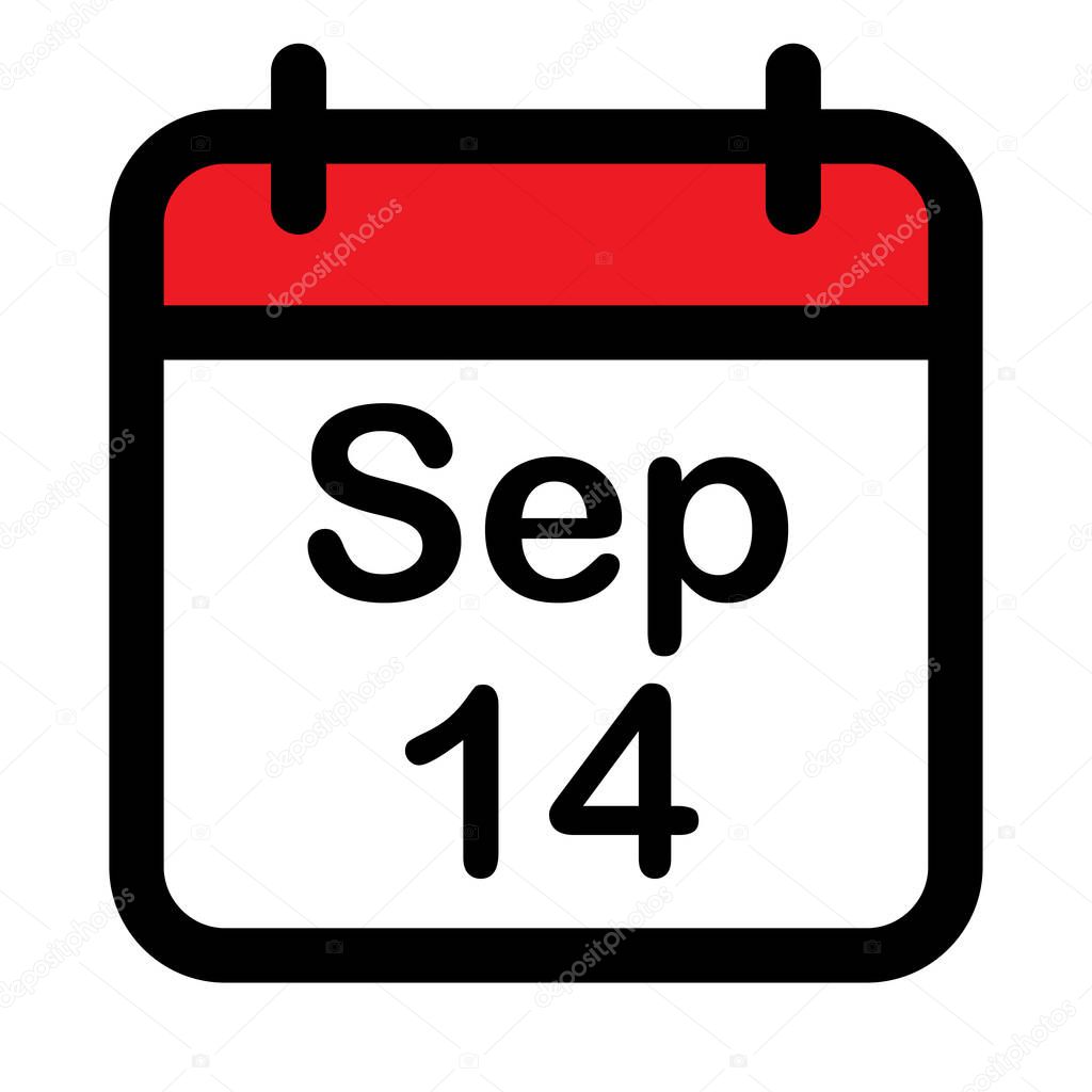 Calendar icon with fourteenth September, vector illustration