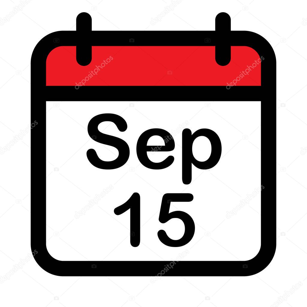 Calendar icon with fifteenth September, vector illustration