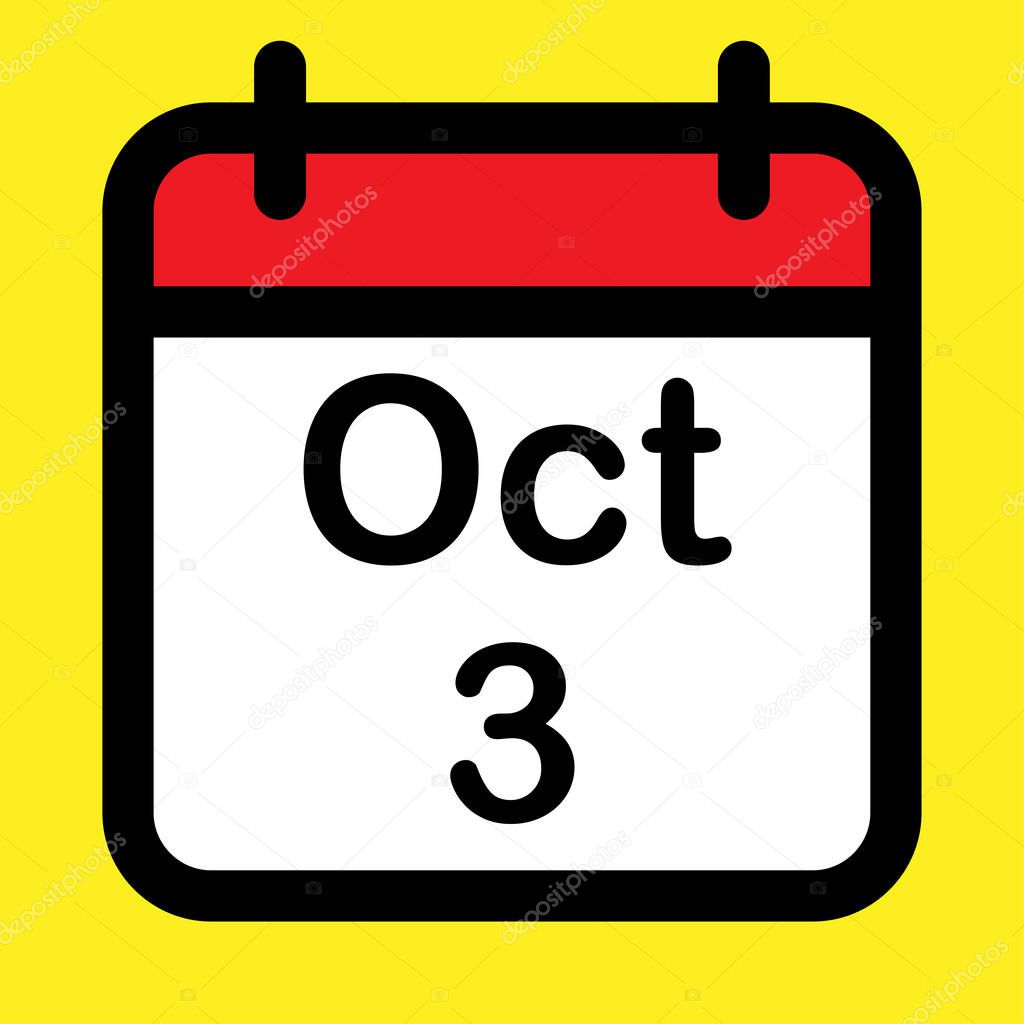 Calendar icon third October, vector illustration