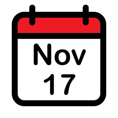 17 Kasım tarihli takvim simgesi, vektör illüstrasyonu