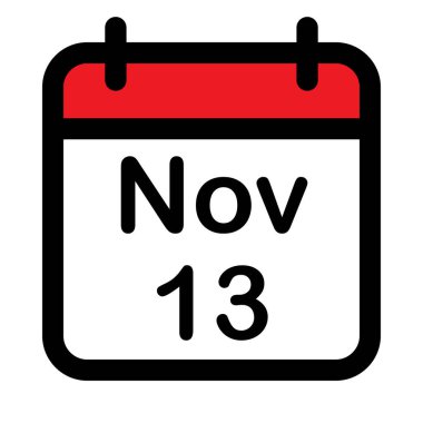 13 Kasım tarihli takvim simgesi, vektör illüstrasyonu
