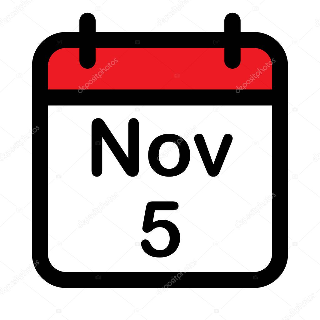 Calendar icon with fifth November, vector illustration