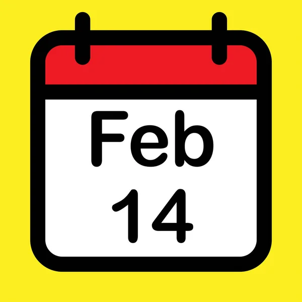 Calendar Icon Fourteenth February Vector Illustration — Vector de stock