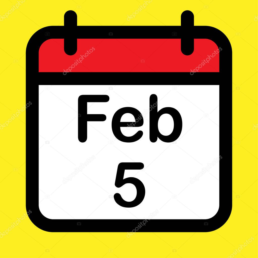 Calendar icon fifth February, vector illustration