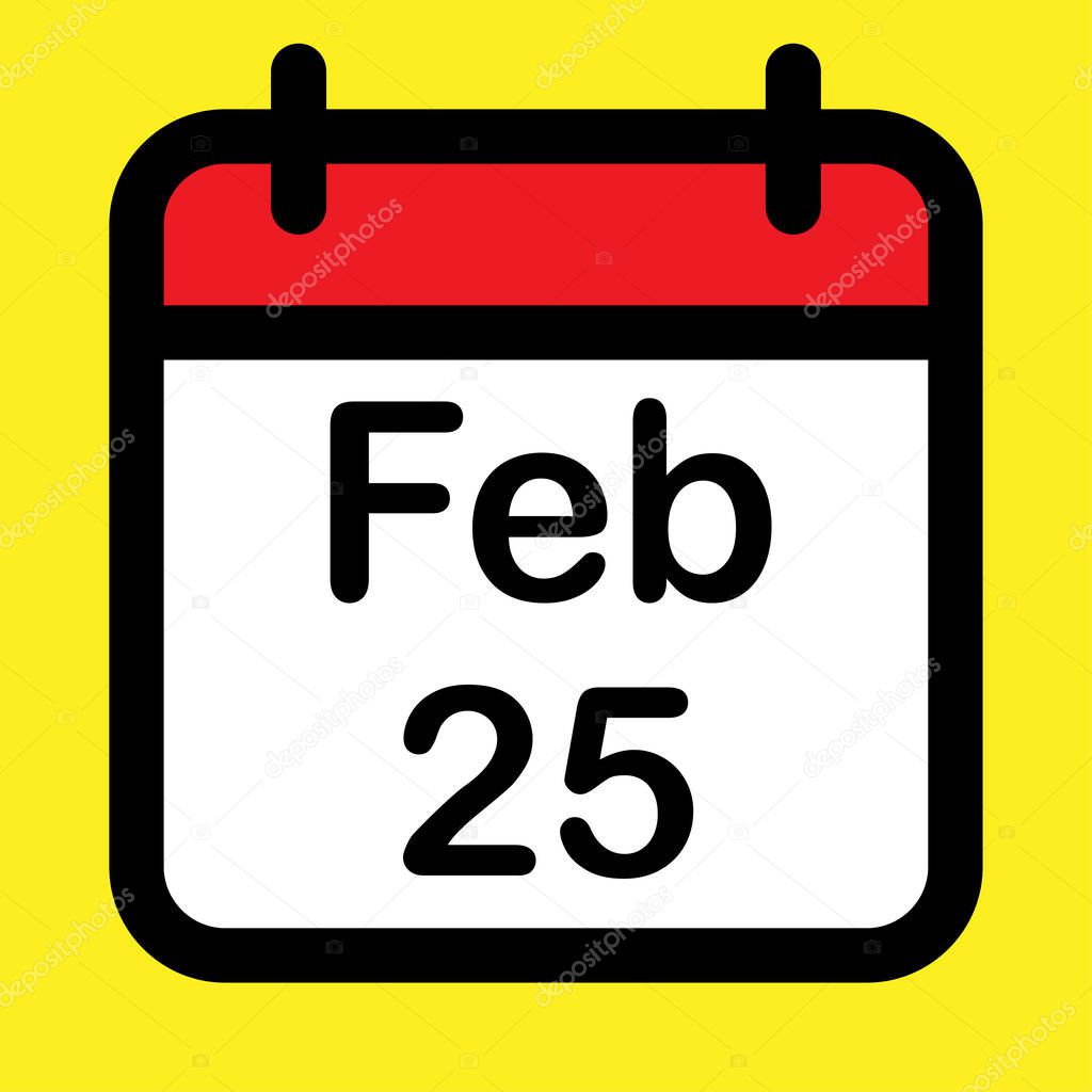 Calendar icon twenty fifth February, vector illustration