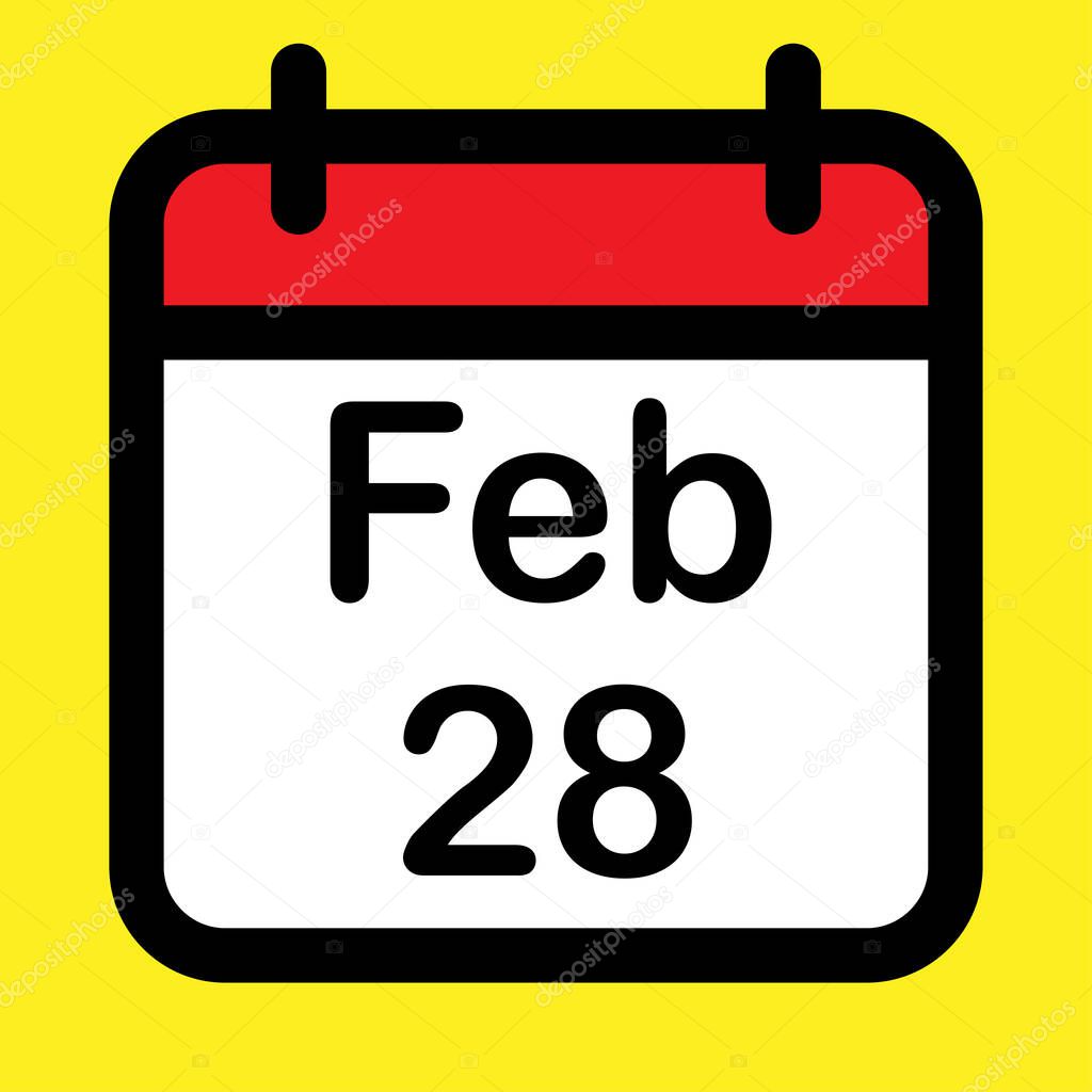 Calendar icon twenty eighth February, vector illustration
