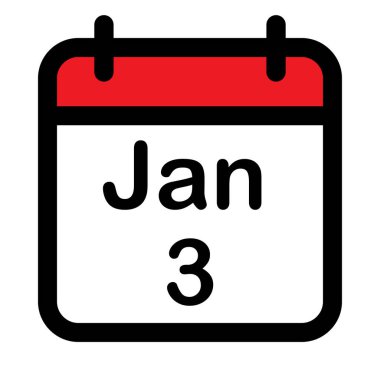 3 Ocak tarihli takvim simgesi, vektör illüstrasyonu