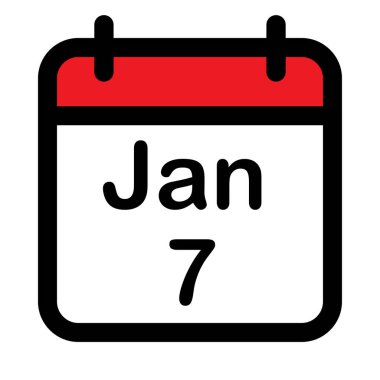 7 Ocak tarihli takvim simgesi, vektör illüstrasyonu