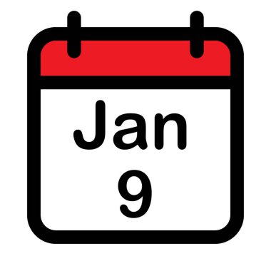 9 Ocak tarihli takvim simgesi, vektör illüstrasyonu