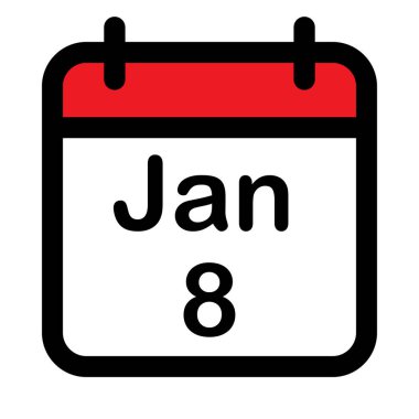 8 Ocak tarihli takvim simgesi, vektör illüstrasyonu