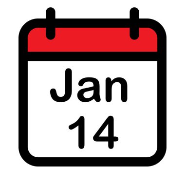 14 Ocak tarihli takvim simgesi, vektör illüstrasyonu